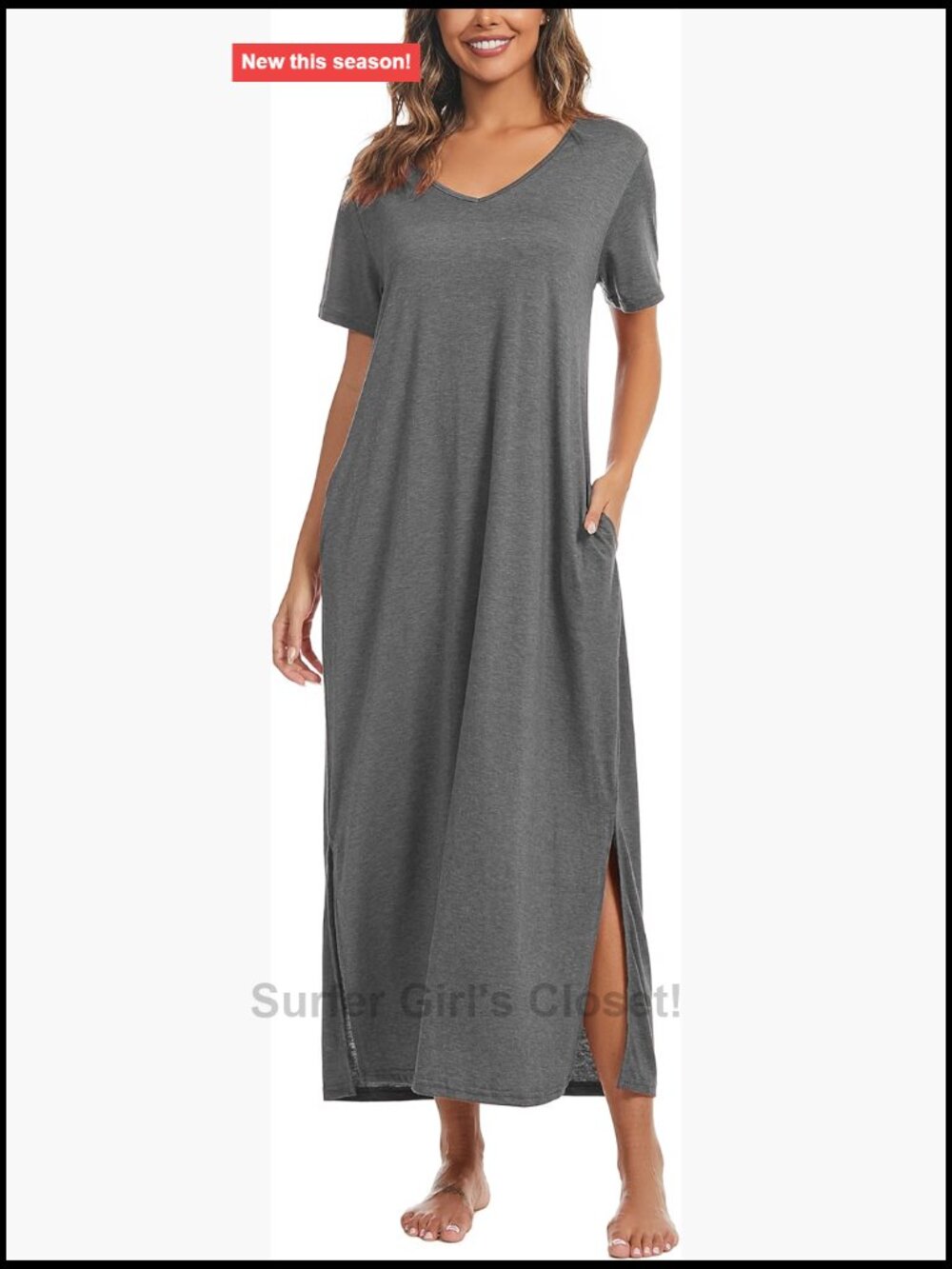 Cotton Blend Nightgown Sleepshirt with Pockets